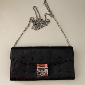 Black mcm leather wallet crossbody